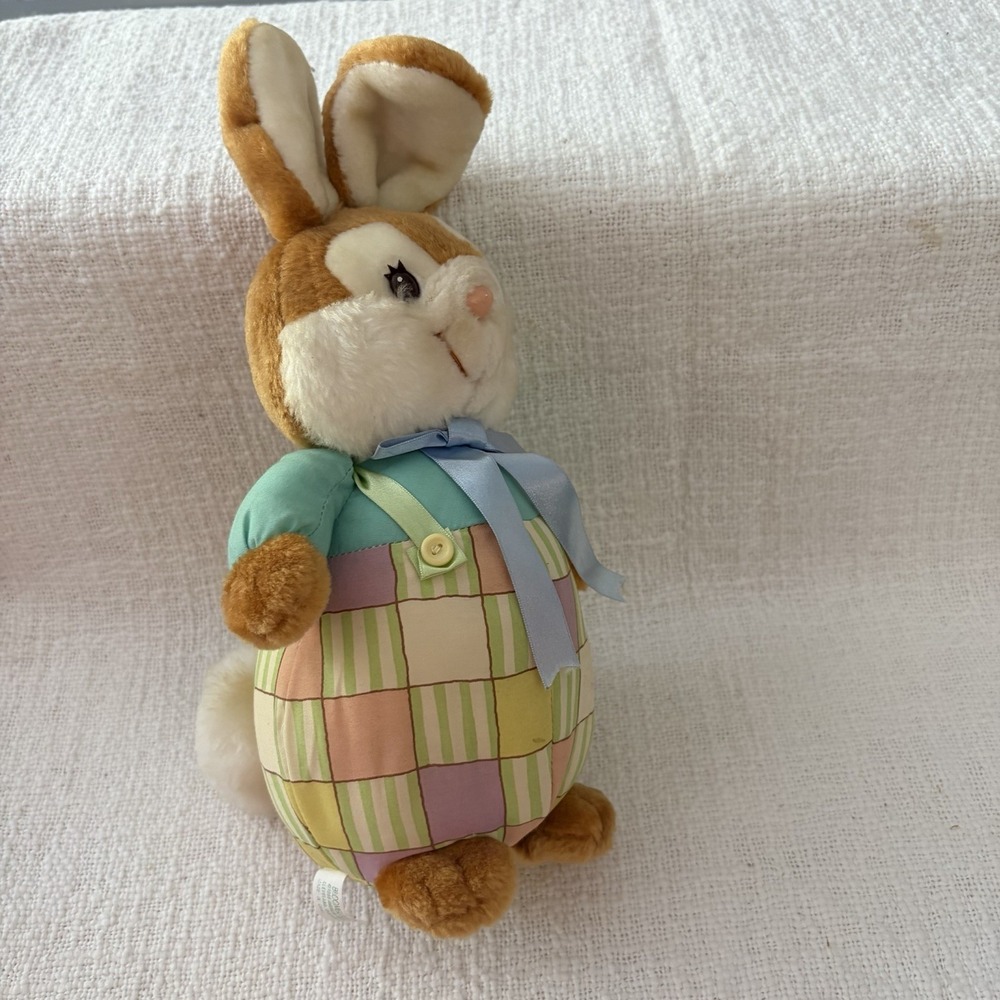 1989 American Greetings Bloomer Plaid Pastel Bunny Rabbit Plush Easter Vintage‎